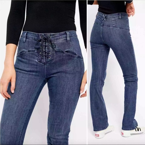 FREE PEOPLE Eva Boot Cut Lace Up Y2K Jeans Sz 26 - Picture 1 of 2